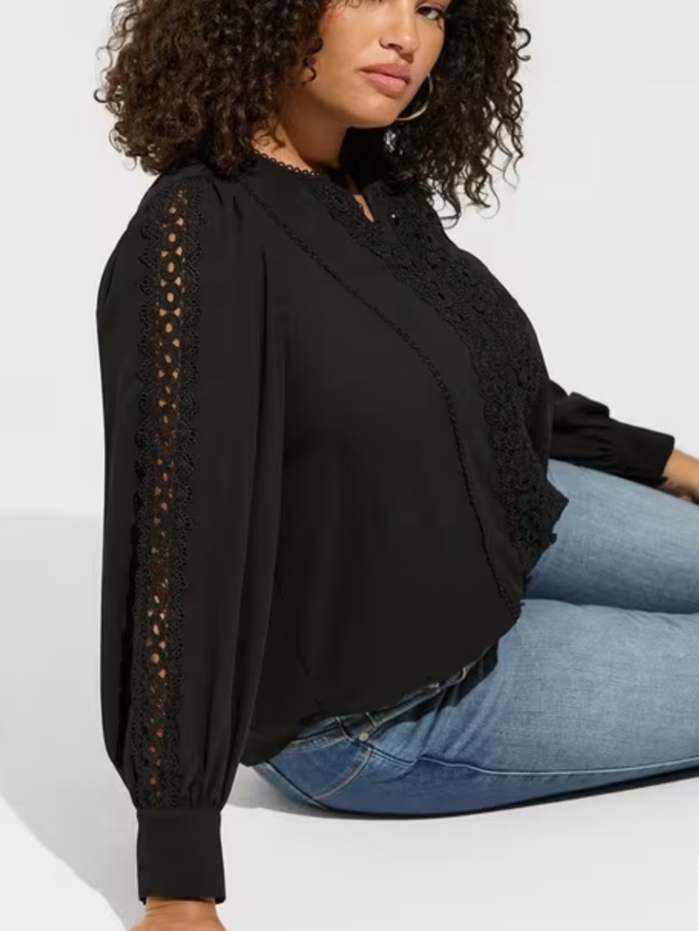 Torrid Georgette Lace Trim Button Up Blouse-Black-Size 1X-NWT-Victorian/Goth